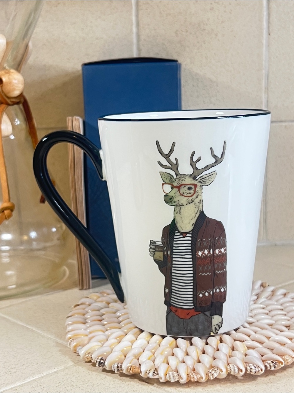 Hipster Deer Coffee Mug Animal Anthropomorphic 16.5 oz Signature Housewares